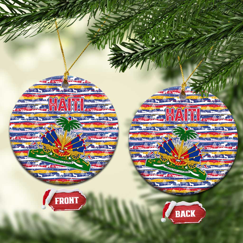 Haiti Christmas Ceramic Ornament Blue Red Yellow Xmas Santa Sleigh and Coat of Arms - African Pride