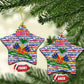 Haiti Christmas Ceramic Ornament Blue Red Yellow Xmas Santa Sleigh and Coat of Arms - African Pride