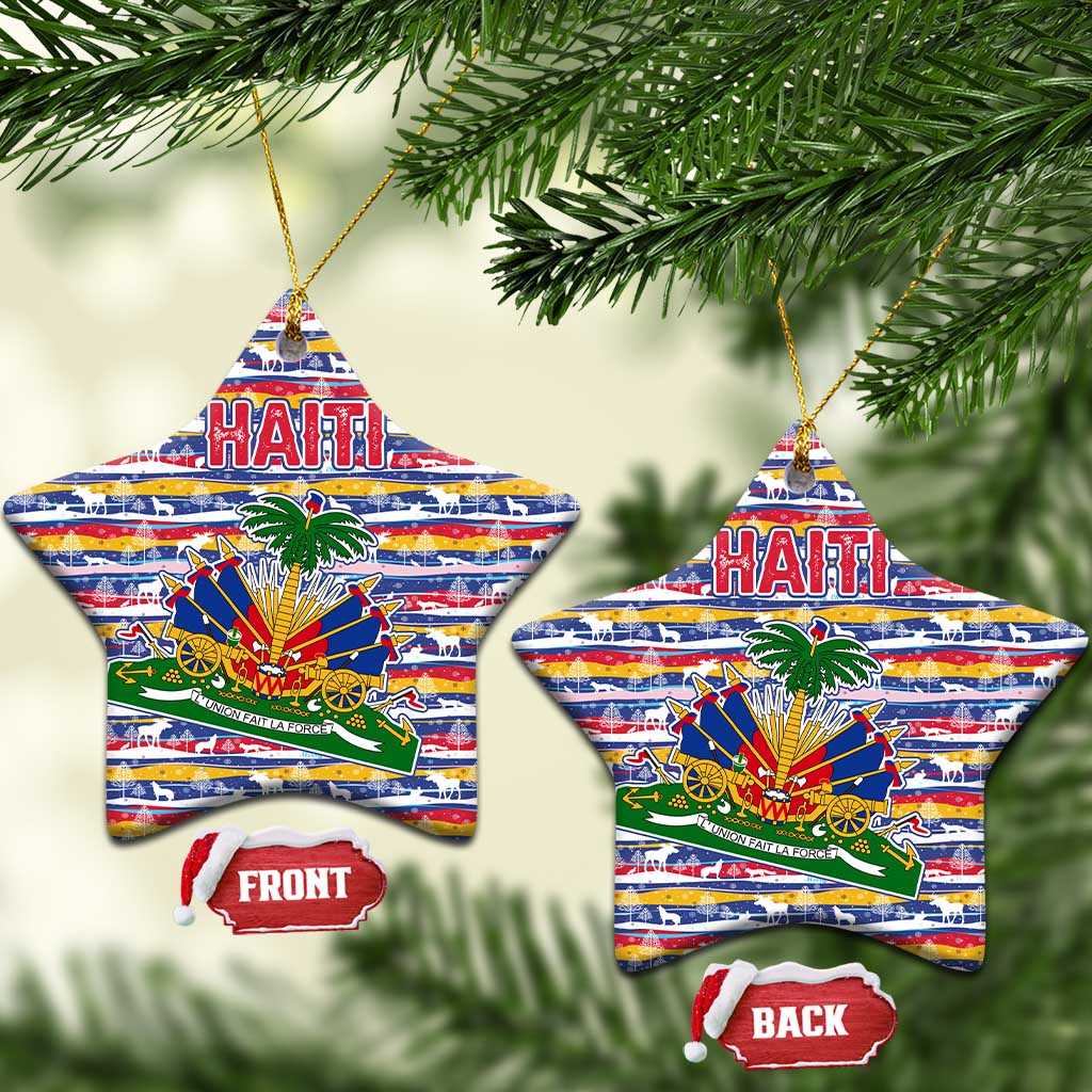 Haiti Christmas Ceramic Ornament Blue Red Yellow Xmas Santa Sleigh and Coat of Arms - African Pride