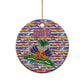 Haiti Christmas Ceramic Ornament Blue Red Yellow Xmas Santa Sleigh and Coat of Arms - African Pride