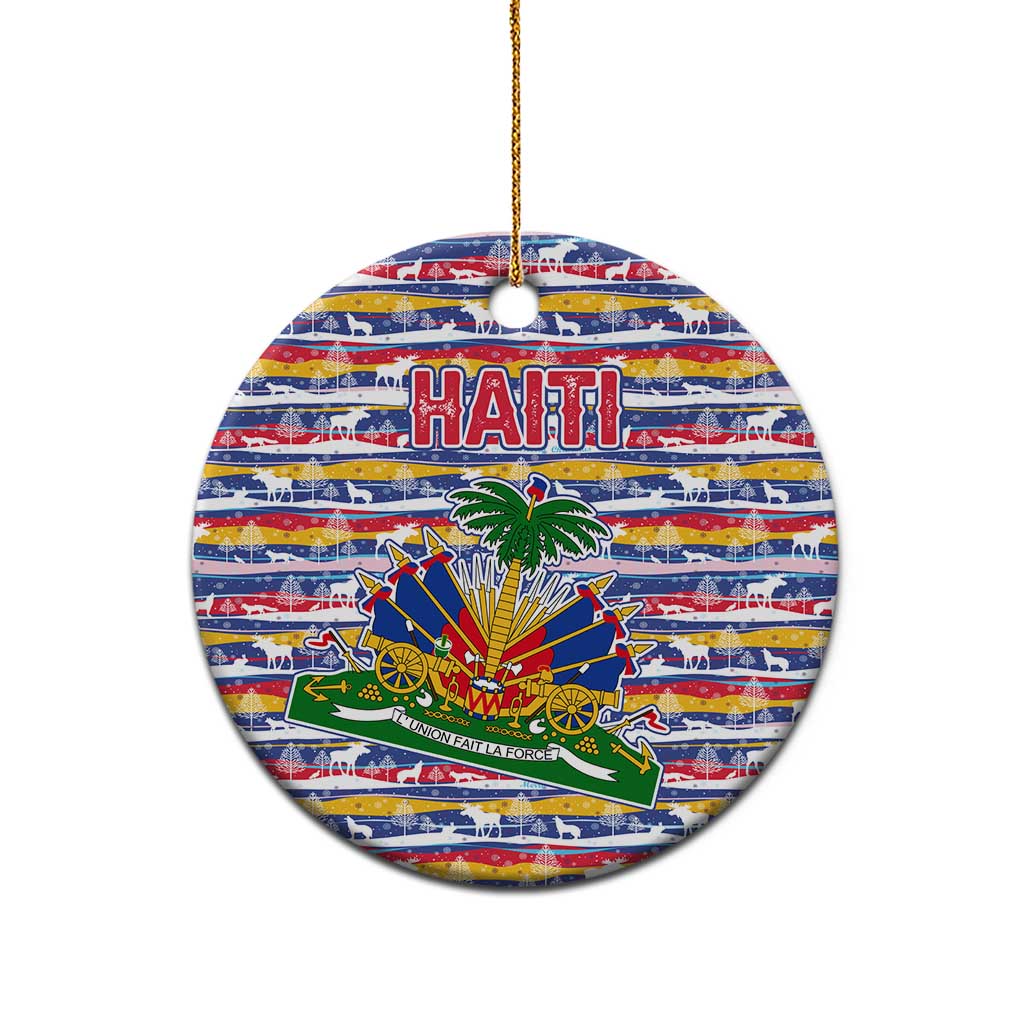 Haiti Christmas Ceramic Ornament Blue Red Yellow Xmas Santa Sleigh and Coat of Arms - African Pride