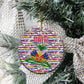 Haiti Christmas Ceramic Ornament Blue Red Yellow Xmas Santa Sleigh and Coat of Arms - African Pride
