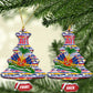 Haiti Christmas Ceramic Ornament Blue Red Yellow Xmas Santa Sleigh and Coat of Arms - African Pride