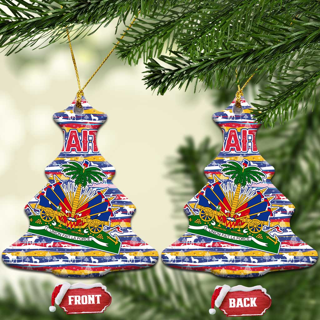 Haiti Christmas Ceramic Ornament Blue Red Yellow Xmas Santa Sleigh and Coat of Arms - African Pride