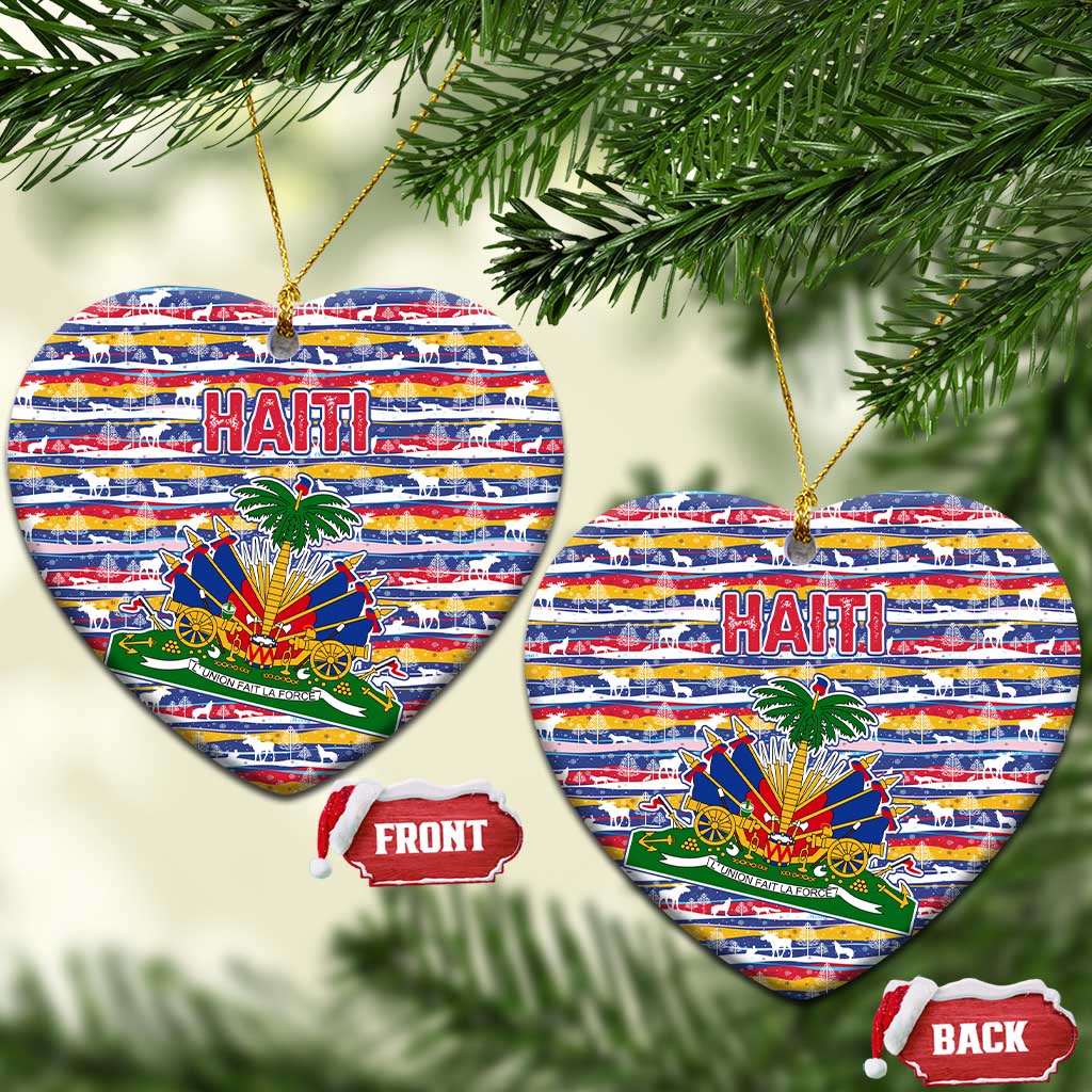 Haiti Christmas Ceramic Ornament Blue Red Yellow Xmas Santa Sleigh and Coat of Arms - African Pride