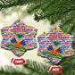 Haiti Christmas Ceramic Ornament Blue Red Yellow Xmas Santa Sleigh and Coat of Arms - African Pride