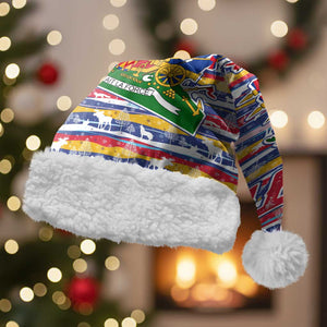 Haiti Christmas Santa Hat Blue Red Yellow Xmas Santa Sleigh and Coat of Arms - African Pride