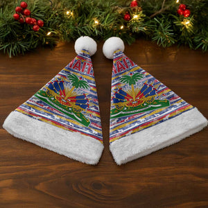 Haiti Christmas Santa Hat Blue Red Yellow Xmas Santa Sleigh and Coat of Arms - African Pride
