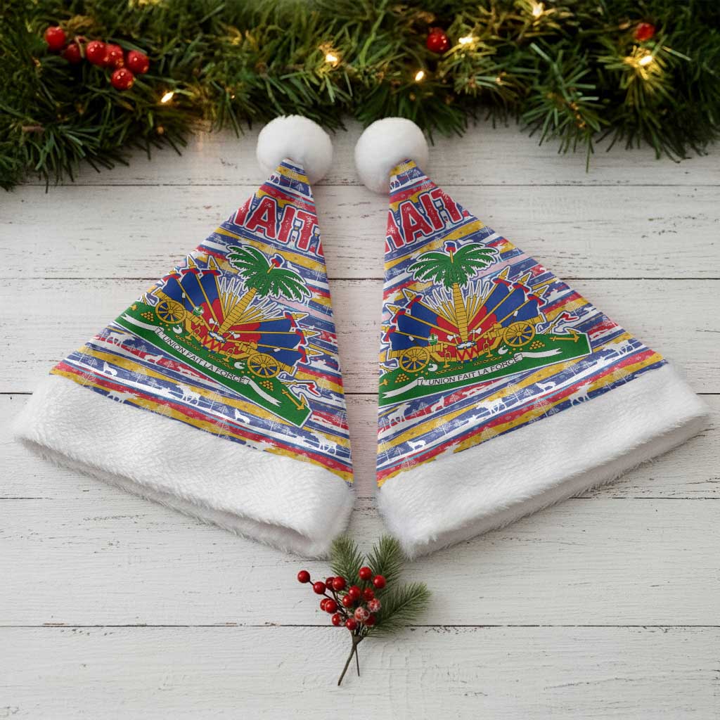 Haiti Christmas Santa Hat Blue Red Yellow Xmas Santa Sleigh and Coat of Arms - African Pride