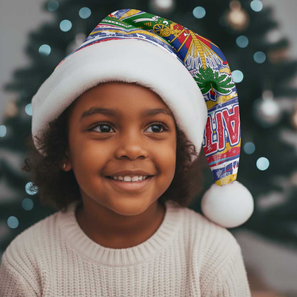 Haiti Christmas Santa Hat Blue Red Yellow Xmas Santa Sleigh and Coat of Arms - African Pride