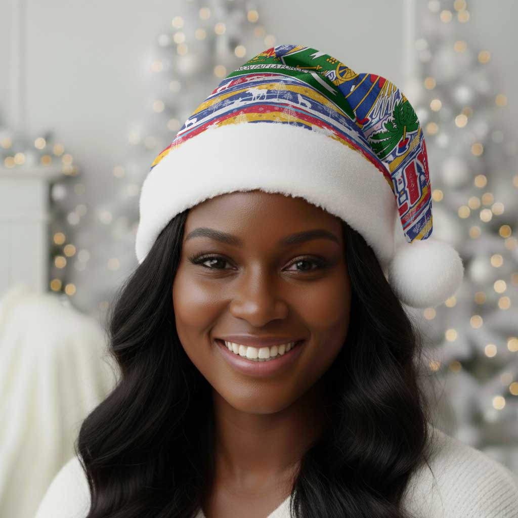 Haiti Christmas Santa Hat Blue Red Yellow Xmas Santa Sleigh and Coat of Arms - African Pride