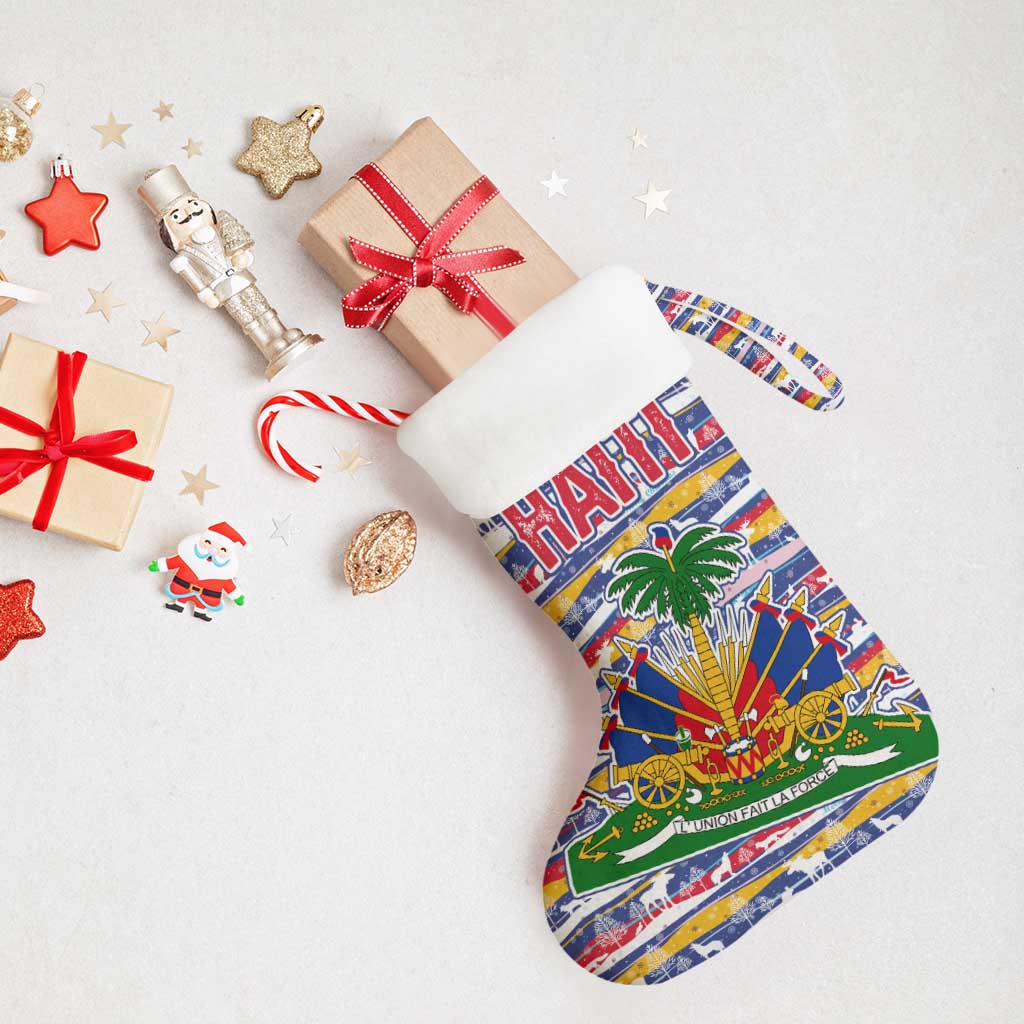 Haiti Christmas Stocking Blue Red Yellow Xmas Santa Sleigh and Coat of Arms - African Pride