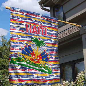Haiti Christmas Garden Flag Blue Red Yellow Xmas Santa Sleigh and Coat of Arms - African Pride