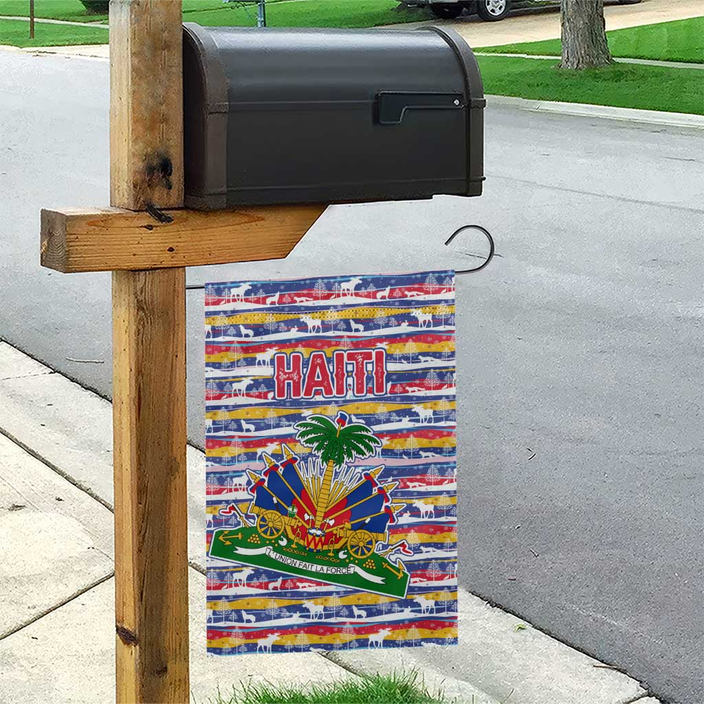 Haiti Christmas Garden Flag Blue Red Yellow Xmas Santa Sleigh and Coat of Arms - African Pride