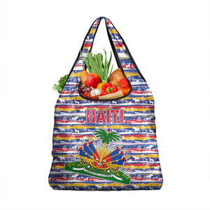 Haiti Christmas Grocery Bag Blue Red Yellow Xmas Santa Sleigh and Coat of Arms - African Pride