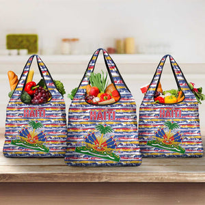 Haiti Christmas Grocery Bag Blue Red Yellow Xmas Santa Sleigh and Coat of Arms - African Pride