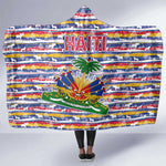 Haiti Christmas Hooded Blanket Blue Red Yellow Xmas Santa Sleigh and Coat of Arms - African Pride