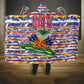 Haiti Christmas Hooded Blanket Blue Red Yellow Xmas Santa Sleigh and Coat of Arms - African Pride