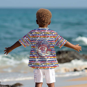 Haiti Christmas Kid Hawaiian Shirt Blue Red Yellow Xmas Santa Sleigh and Coat of Arms - African Pride