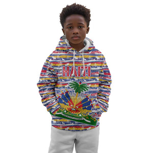Haiti Christmas Kid Hoodie Blue Red Yellow Xmas Santa Sleigh and Coat of Arms - African Pride