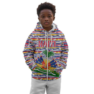 Haiti Christmas Kid Hoodie Blue Red Yellow Xmas Santa Sleigh and Coat of Arms - African Pride