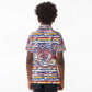 Haiti Christmas Kid Polo Shirt Blue Red Yellow Xmas Santa Sleigh and Coat of Arms - African Pride