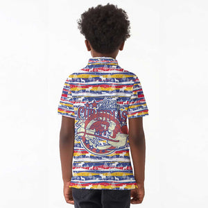 Haiti Christmas Kid Polo Shirt Blue Red Yellow Xmas Santa Sleigh and Coat of Arms - African Pride