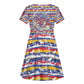 Haiti Christmas Kid Short Sleeve Dress Blue Red Yellow Xmas Santa Sleigh and Coat of Arms - African Pride