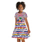 Haiti Christmas Kid Short Sleeve Dress Blue Red Yellow Xmas Santa Sleigh and Coat of Arms - African Pride
