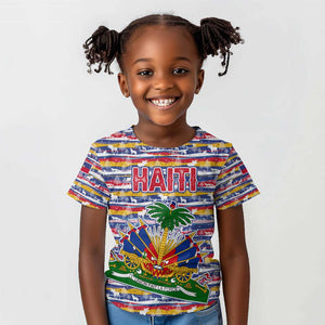 Haiti Christmas Kid T shirt Blue Red Yellow Xmas Santa Sleigh and Coat of Arms - African Pride