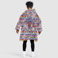 Haiti Christmas Kid Wearable Blanket Hoodie Blue Red Yellow Xmas Santa Sleigh and Coat of Arms - African Pride