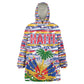 Haiti Christmas Kid Wearable Blanket Hoodie Blue Red Yellow Xmas Santa Sleigh and Coat of Arms - African Pride