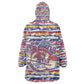 Haiti Christmas Kid Wearable Blanket Hoodie Blue Red Yellow Xmas Santa Sleigh and Coat of Arms - African Pride