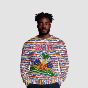 Haiti Christmas Ugly Christmas Sweater Blue Red Yellow Xmas Santa Sleigh and Coat of Arms - African Pride
