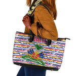 Haiti Christmas Leather Tote Bag Blue Red Yellow Xmas Santa Sleigh and Coat of Arms - African Pride