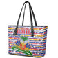 Haiti Christmas Leather Tote Bag Blue Red Yellow Xmas Santa Sleigh and Coat of Arms - African Pride
