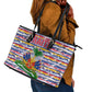 Haiti Christmas Leather Tote Bag Blue Red Yellow Xmas Santa Sleigh and Coat of Arms - African Pride