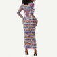 Haiti Christmas Long Sleeve Bodycon Dress Blue Red Yellow Xmas Santa Sleigh and Coat of Arms - African Pride