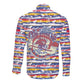 Haiti Christmas Long Sleeve Button Shirt Blue Red Yellow Xmas Santa Sleigh and Coat of Arms - African Pride