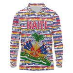 Haiti Christmas Long Sleeve Polo Shirt Blue Red Yellow Xmas Santa Sleigh and Coat of Arms - African Pride