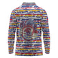 Haiti Christmas Long Sleeve Polo Shirt Blue Red Yellow Xmas Santa Sleigh and Coat of Arms - African Pride