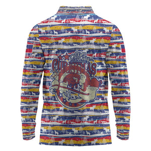 Haiti Christmas Long Sleeve Polo Shirt Blue Red Yellow Xmas Santa Sleigh and Coat of Arms - African Pride