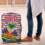 Haiti Christmas Luggage Cover Blue Red Yellow Xmas Santa Sleigh and Coat of Arms - African Pride