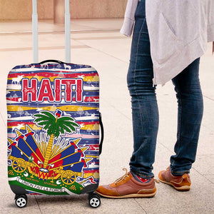 Haiti Christmas Luggage Cover Blue Red Yellow Xmas Santa Sleigh and Coat of Arms - African Pride