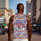 Haiti Christmas Men Tank Top Blue Red Yellow Xmas Santa Sleigh and Coat of Arms - African Pride