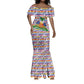 Haiti Christmas Mermaid Dress Blue Red Yellow Xmas Santa Sleigh and Coat of Arms - African Pride