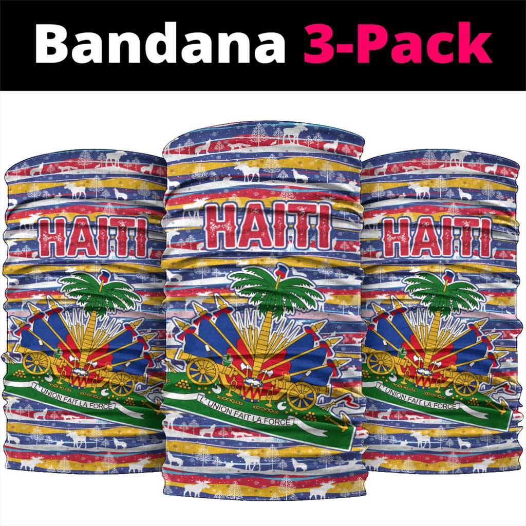 Haiti Christmas Neck Gaiter Blue Red Yellow Xmas Santa Sleigh and Coat of Arms - African Pride