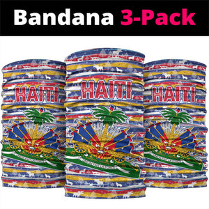 Haiti Christmas Neck Gaiter Blue Red Yellow Xmas Santa Sleigh and Coat of Arms - African Pride