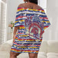 Haiti Christmas Off Shoulder Short Dress Blue Red Yellow Xmas Santa Sleigh and Coat of Arms - African Pride