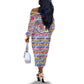 Haiti Christmas Off The Shoulder Long Sleeve Dress Blue Red Yellow Xmas Santa Sleigh and Coat of Arms - African Pride
